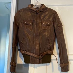 Brown Leather Bomber Jacket